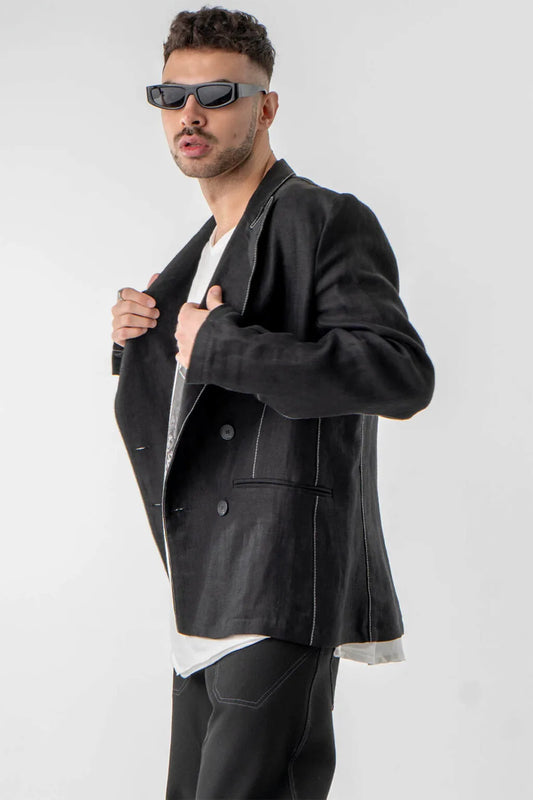 Double-Breasted Linen Jacket