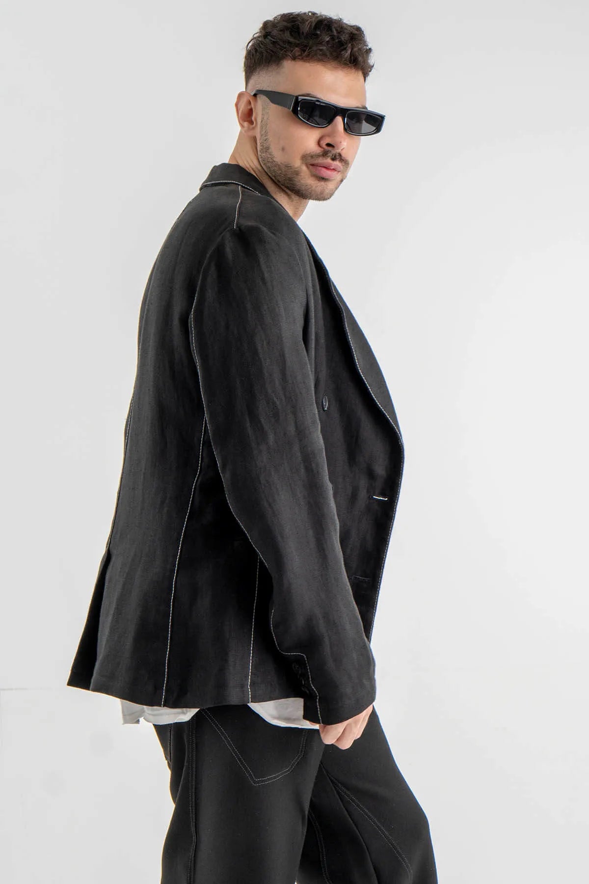 Double-Breasted Linen Jacket