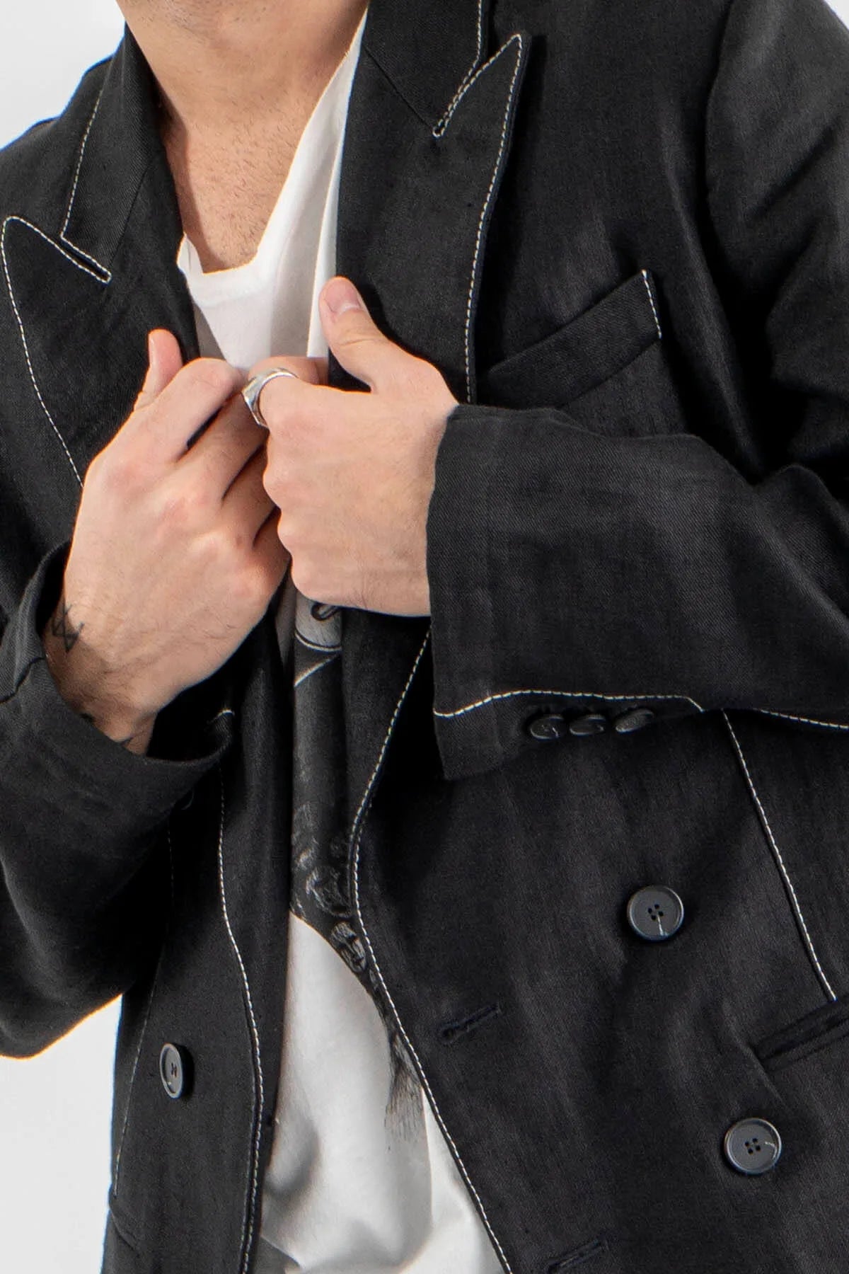 Double-Breasted Linen Jacket
