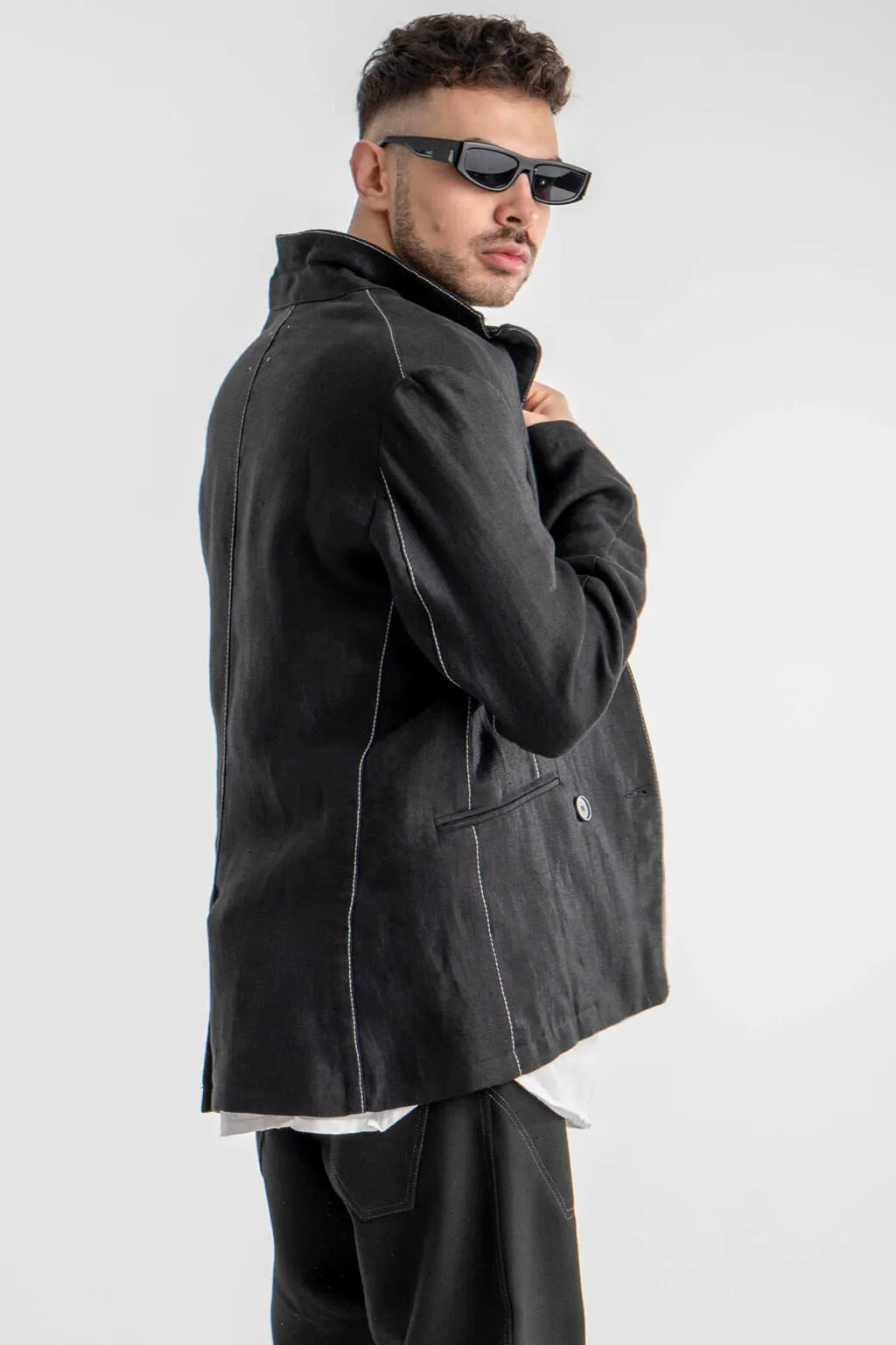 Double-Breasted Linen Jacket