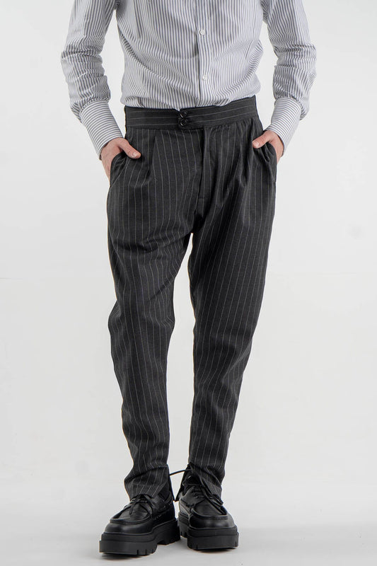 Striped Gray Wool-Blend Trousers