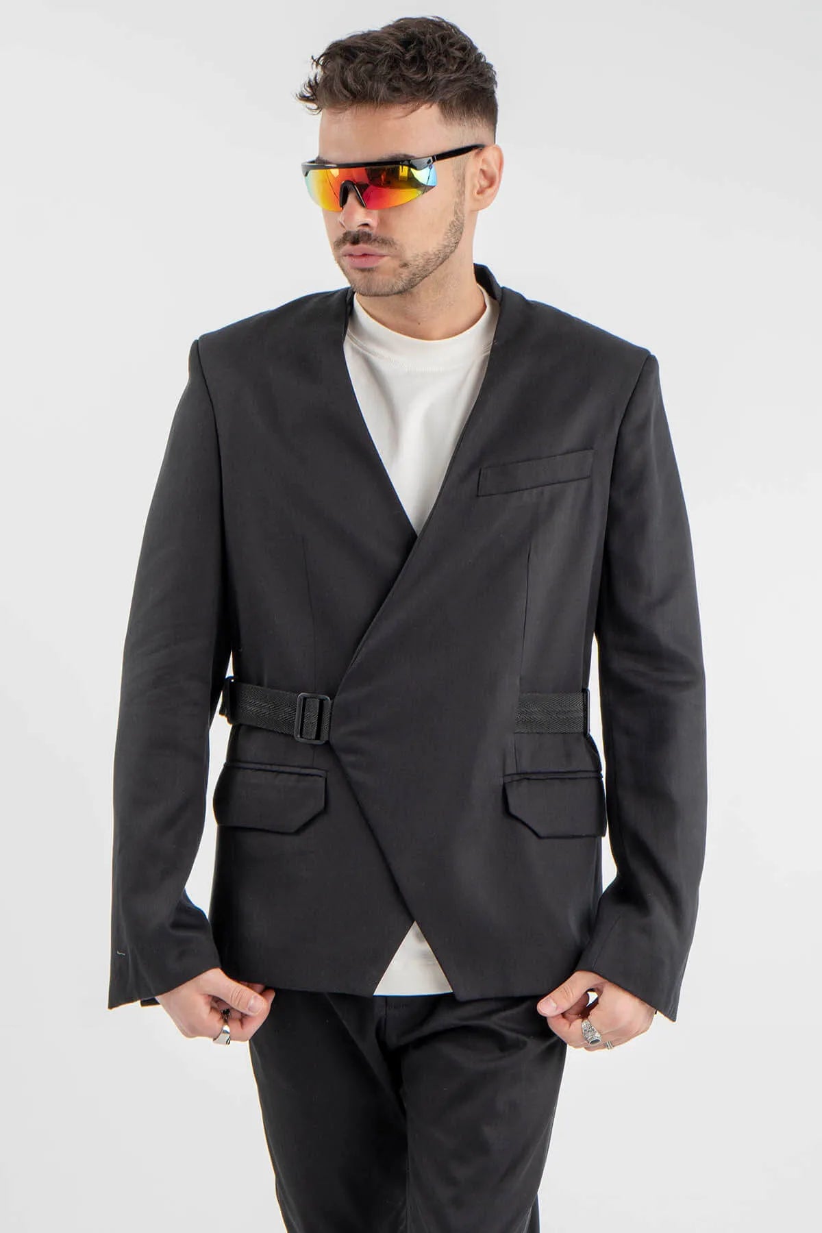 Black Kimono Jacket With Geometric Back