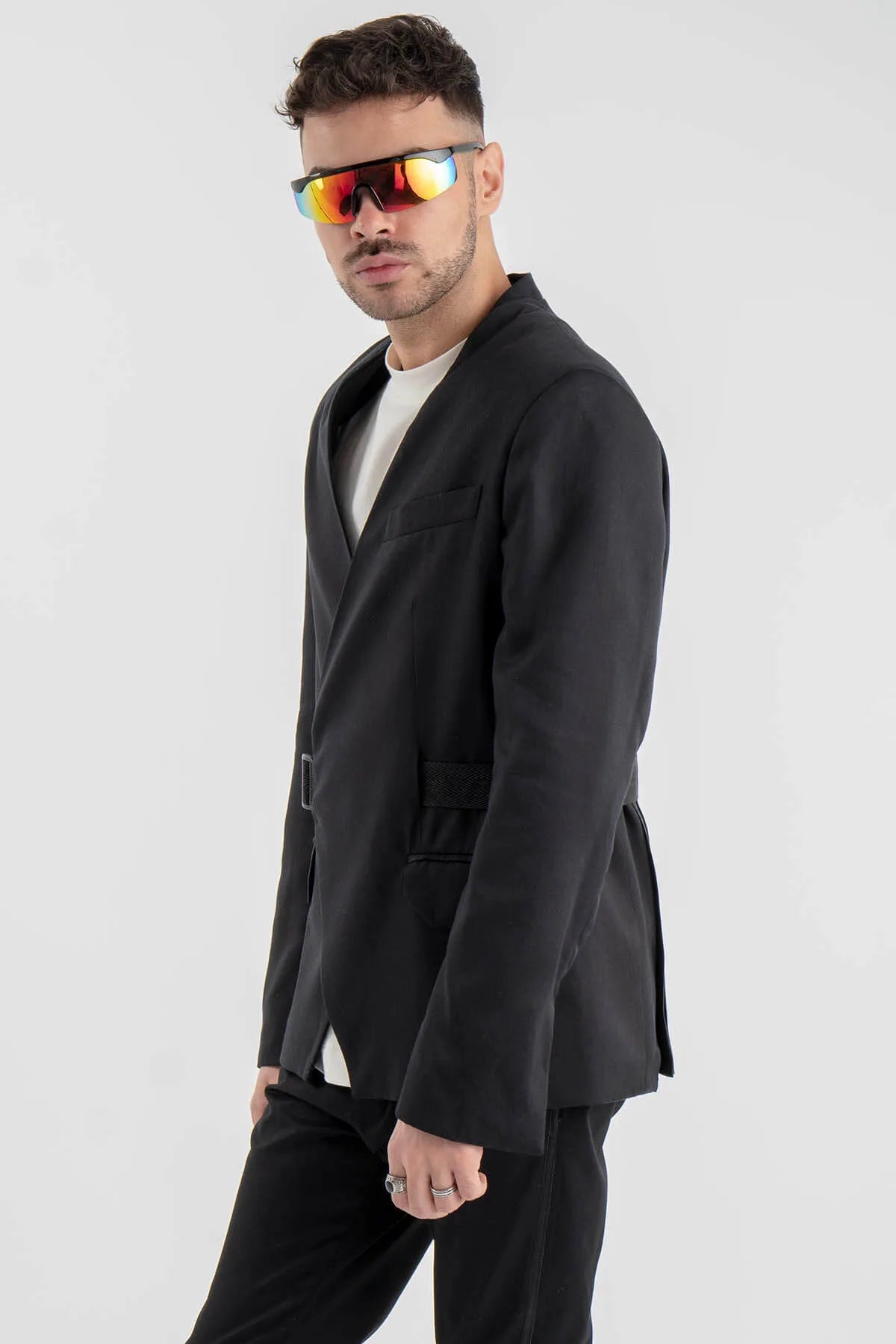 Black Kimono Jacket With Geometric Back