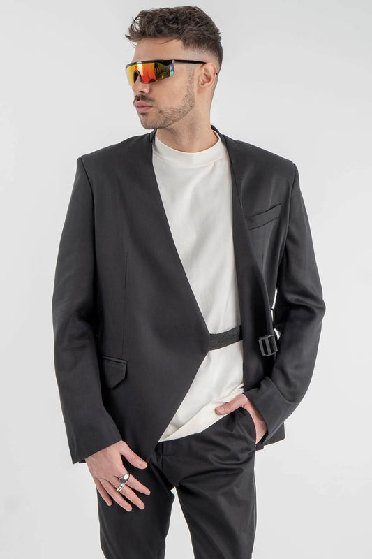 Black Kimono Jacket With Geometric Back