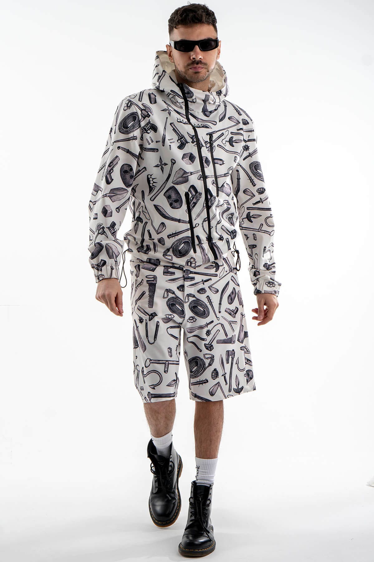 All Over Printed Asymmetric Sweatshirt in Black and White