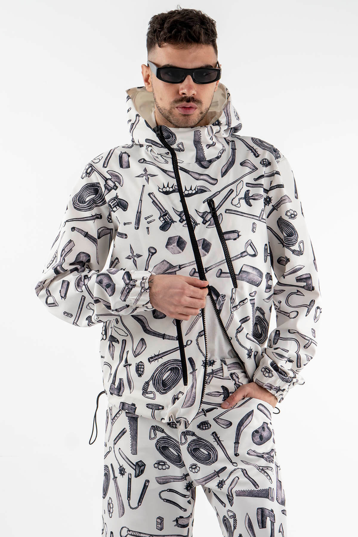 All Over Printed Asymmetric Sweatshirt in Black and White