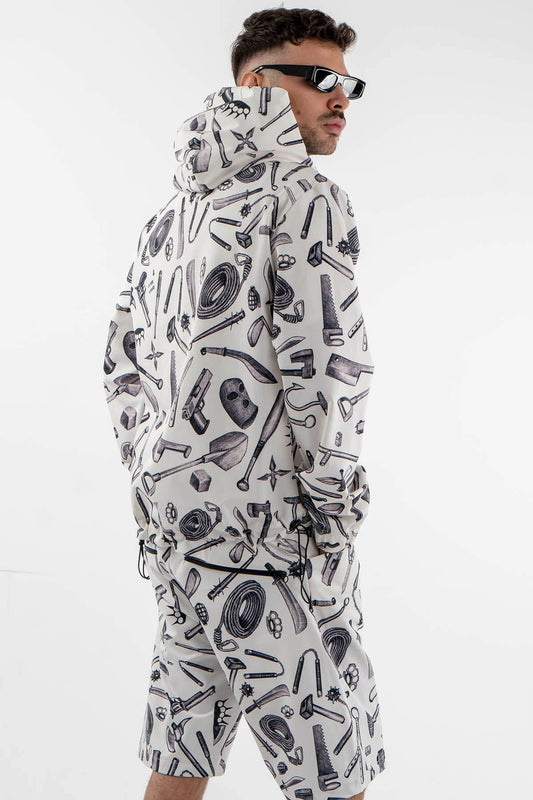 All Over Printed Asymmetric Sweatshirt in Black and White