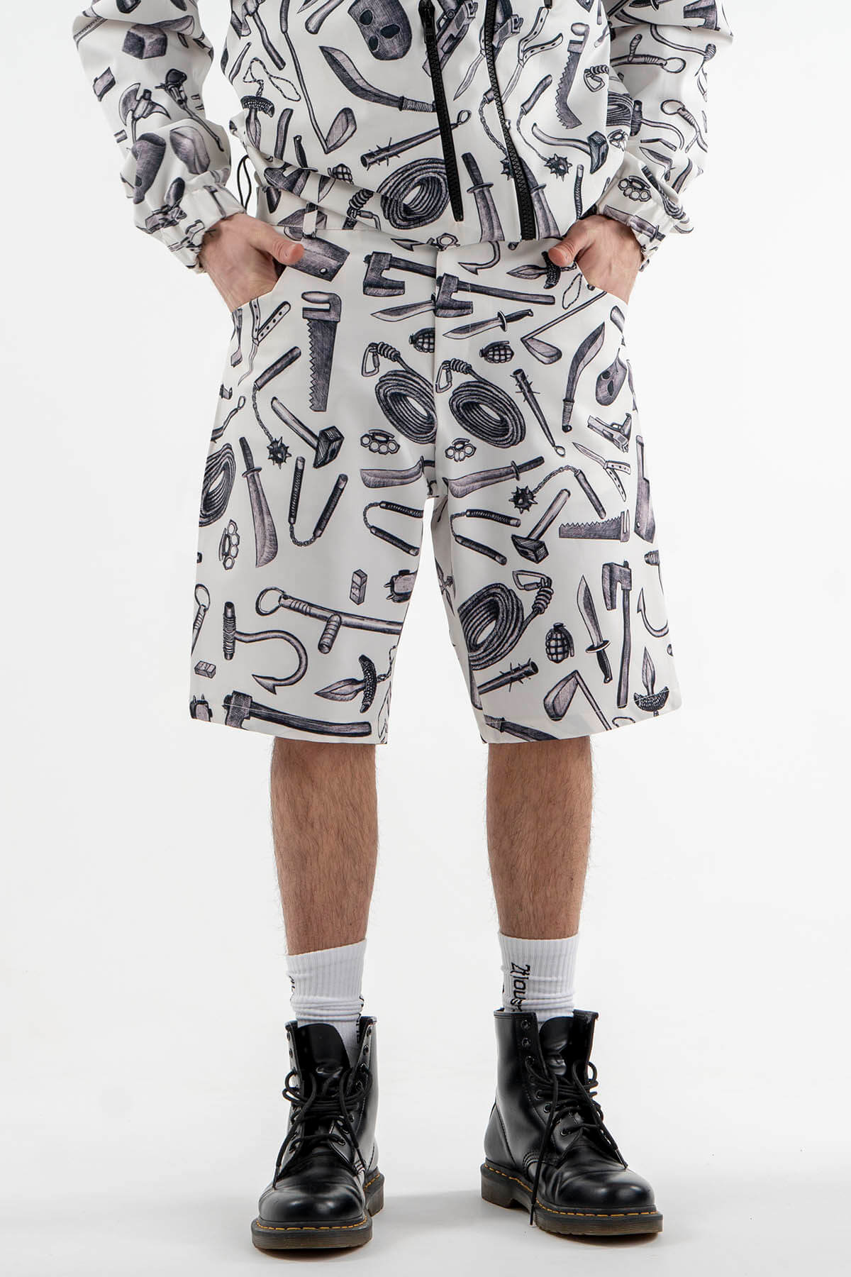 All Over Printed Short Pants in Black and White