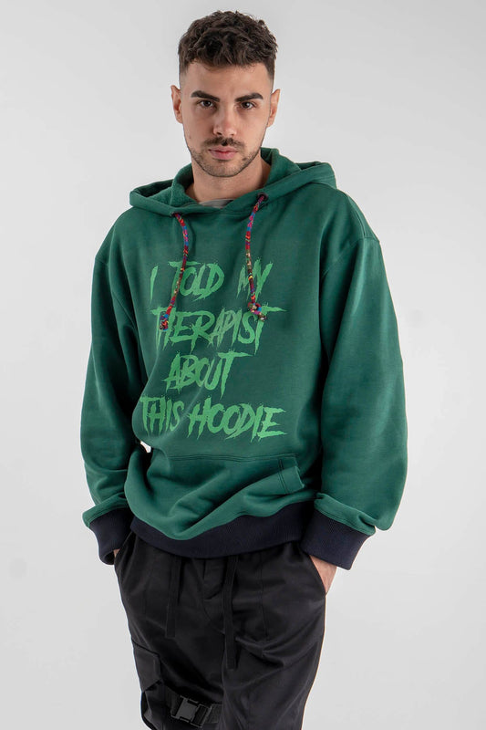 Oversized Hoodie in Green with Print