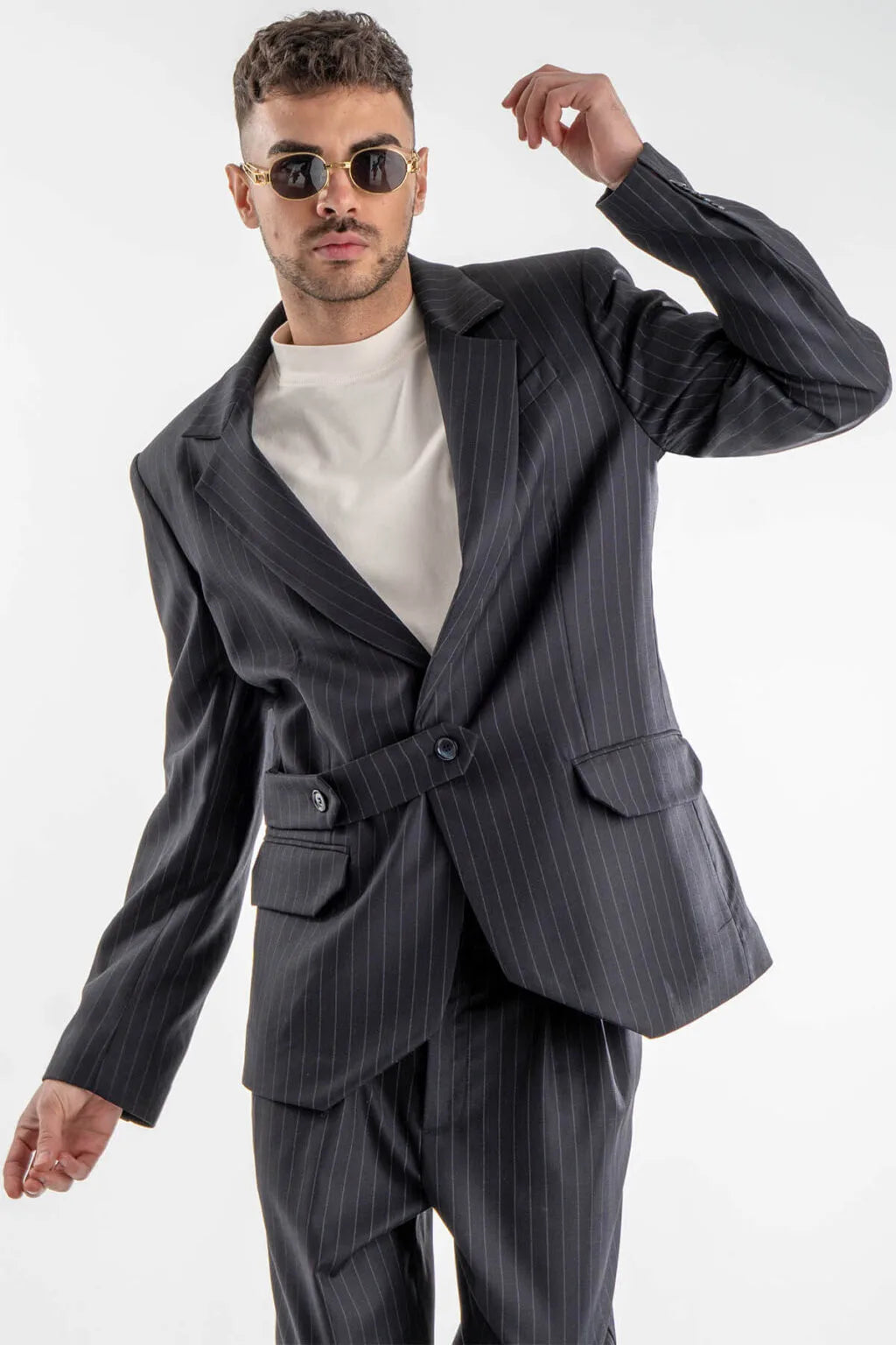 Striped Blazer with a Belt