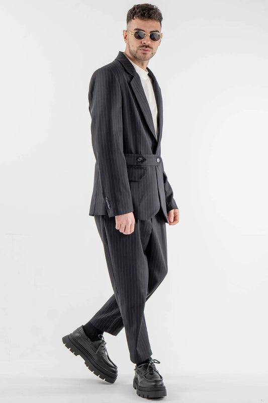 Striped Blazer with a Belt