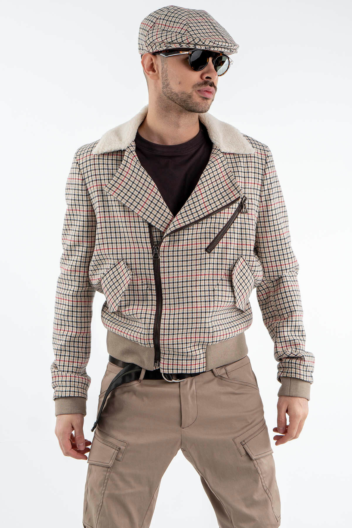 Check Wool Aviator Jacket