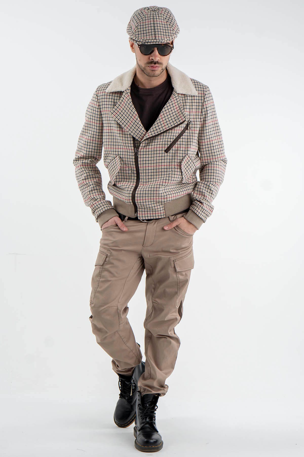Check Wool Aviator Jacket