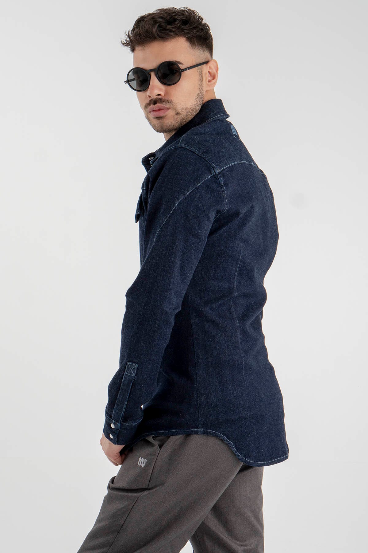 Regular Fit Denim Shirt with Pearl Details