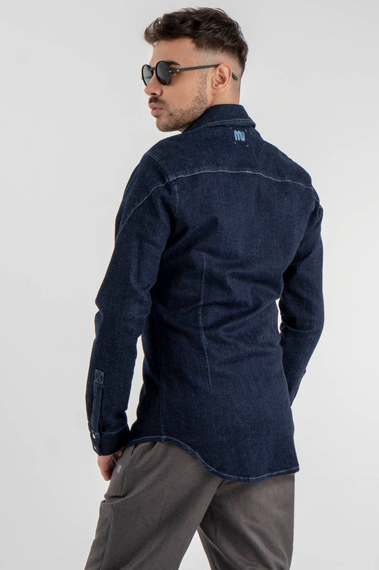 Regular Fit Denim Shirt with Pearl Details