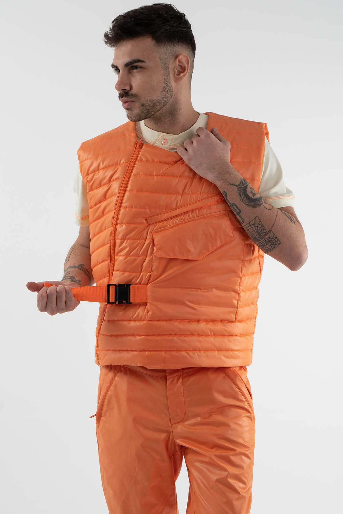 Strap Buckle Vest Jacket Neon Orange