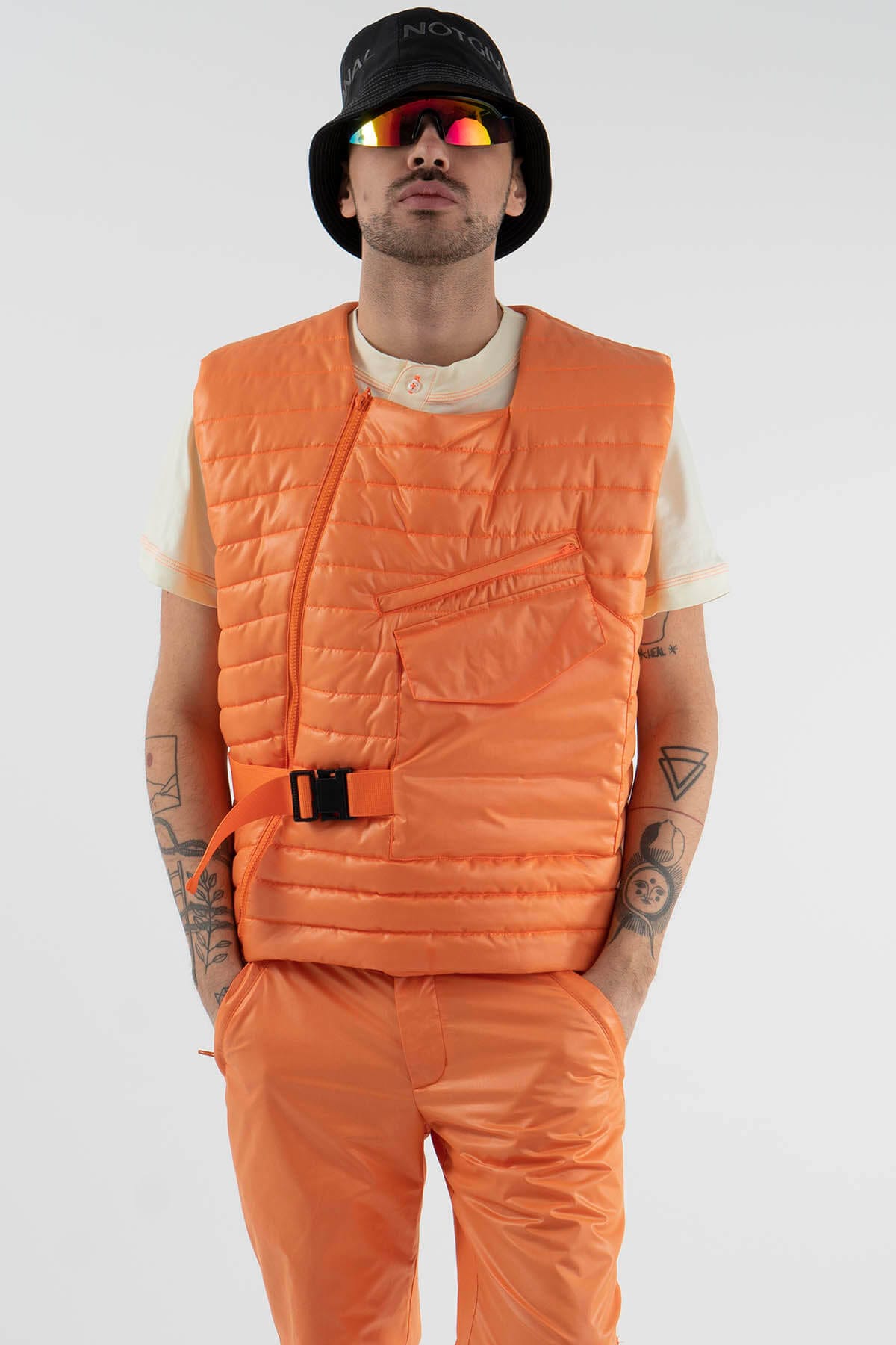 Strap Buckle Vest Jacket Neon Orange