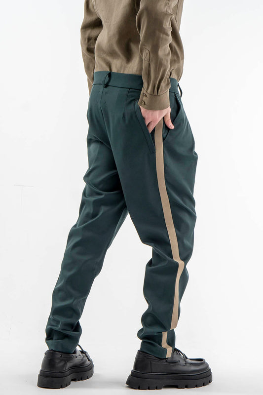 Trousers in Green with Stripe Detail