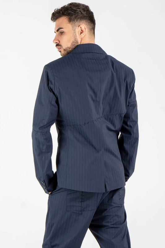Striped Blazer with Hand Stitches in Dark Blue