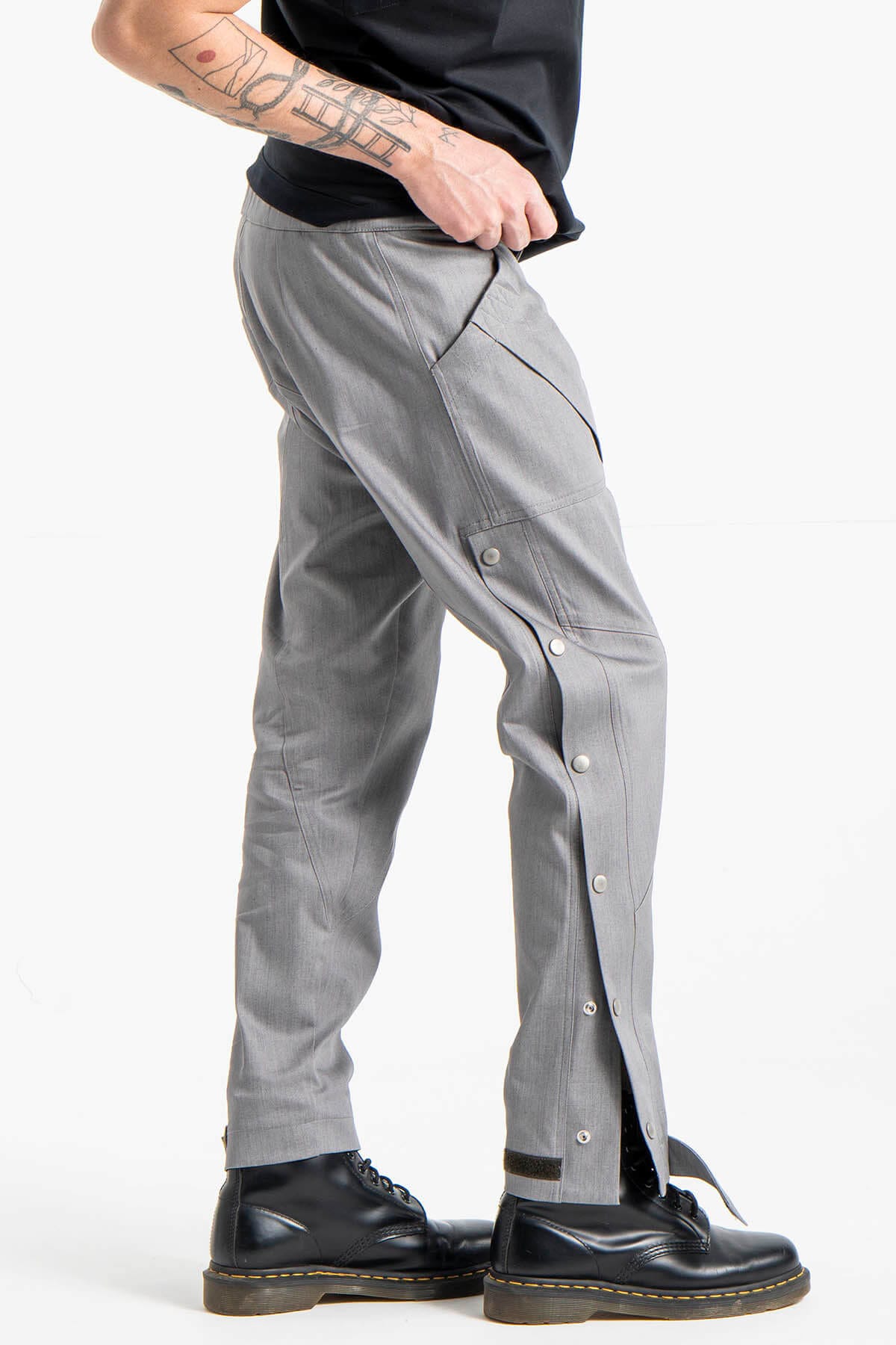 Side Snap Button Trousers in Gray