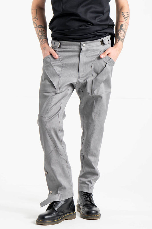 Side Snap Button Trousers in Gray