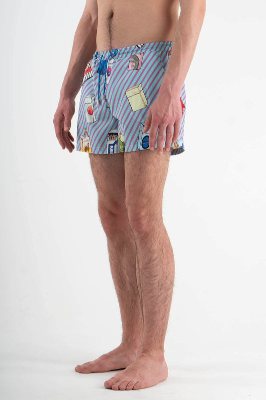 Swimming shorts with print “Barbed Wire”