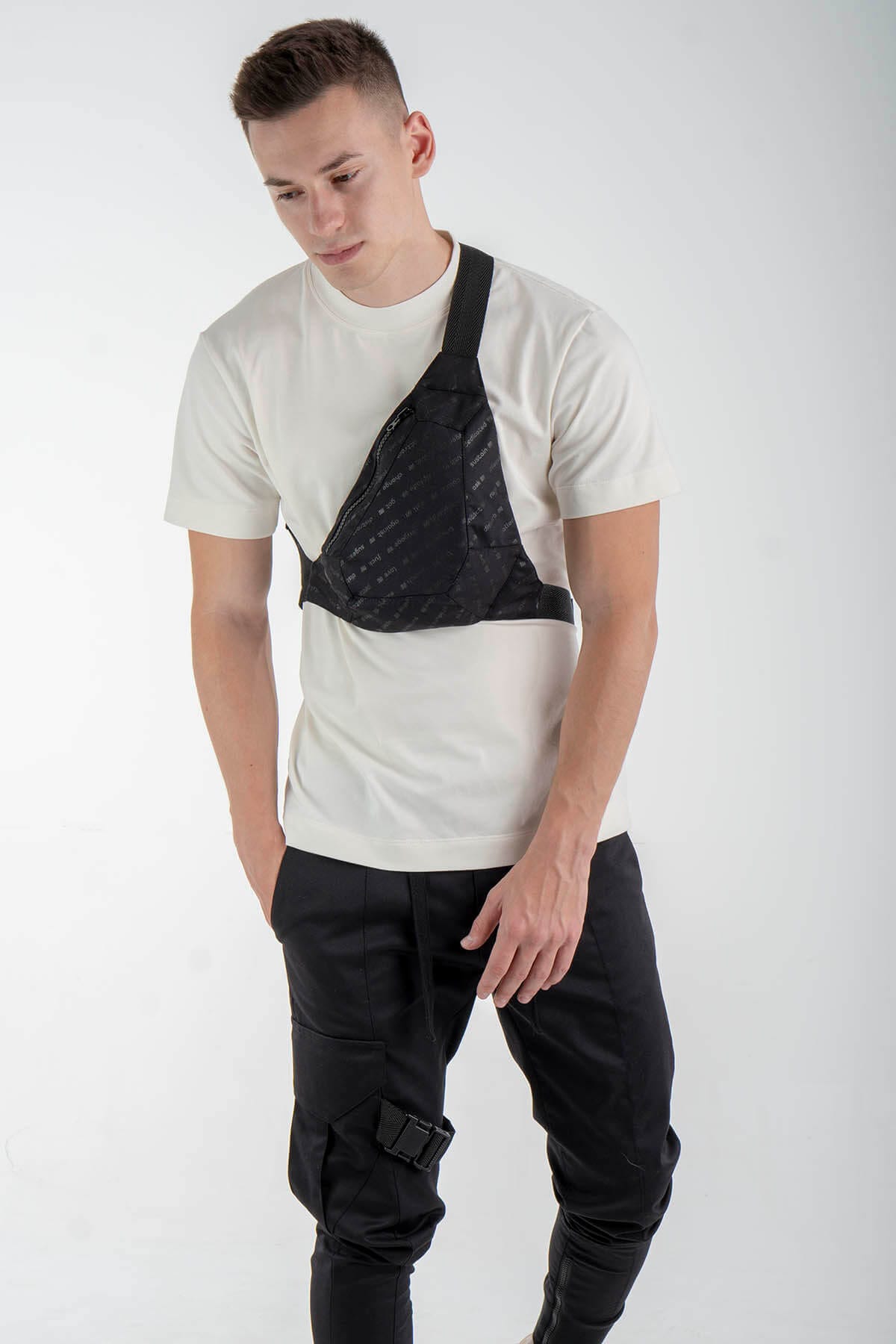Printed Triangle Bum Bag in Black