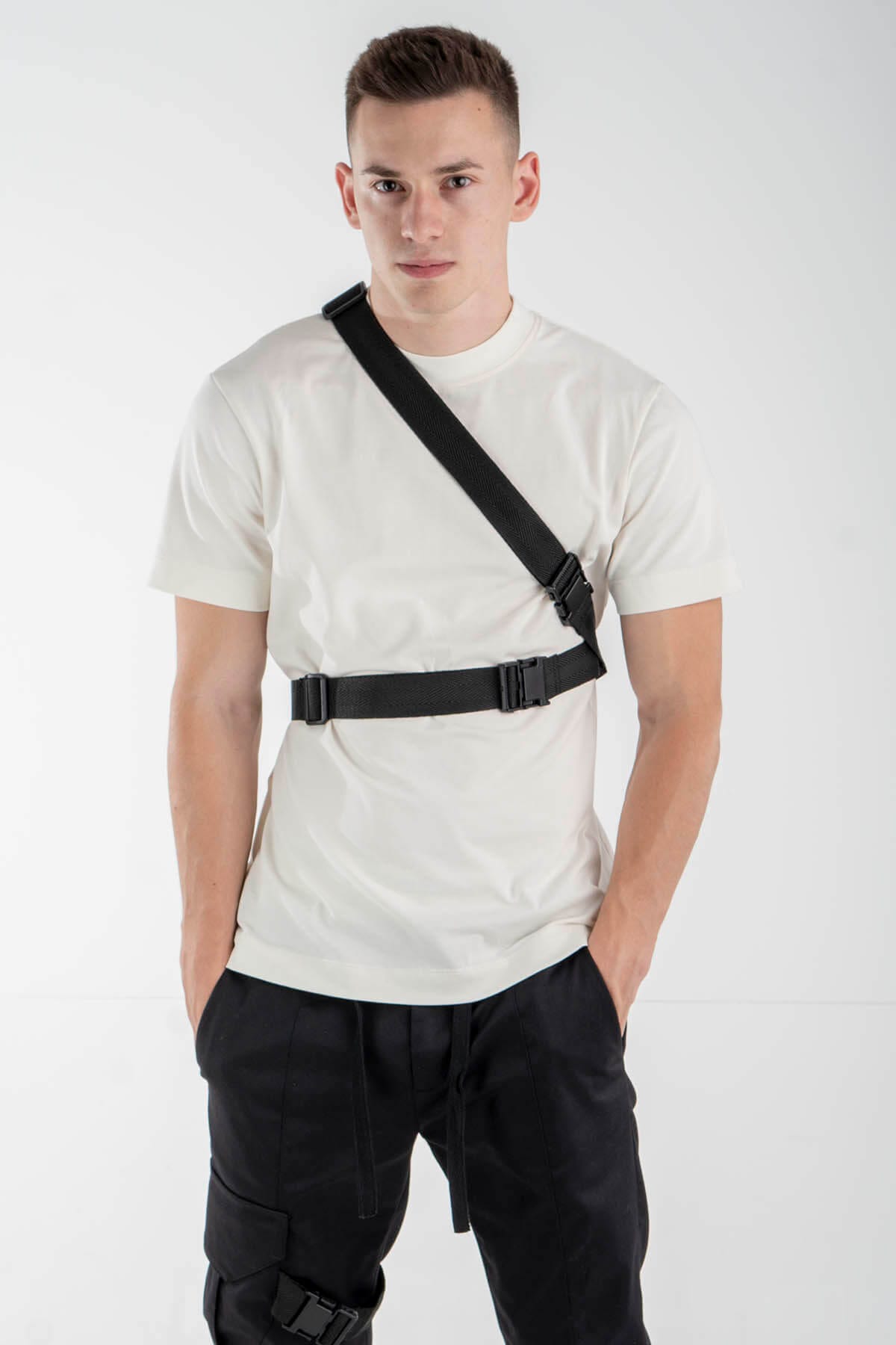 Printed Triangle Bum Bag in Black