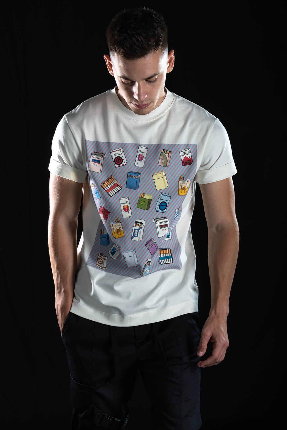 Hand painted T-shirt “Cigarettes” White