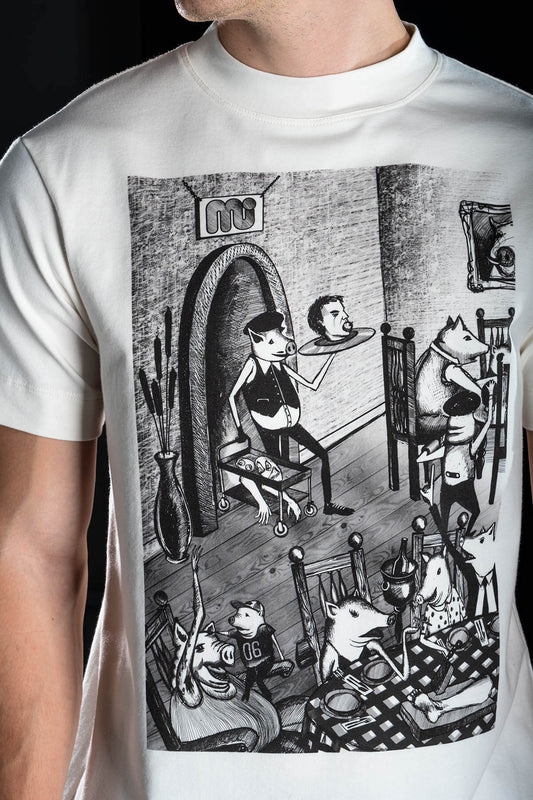 Hand painted T-shirt “Dinner” White