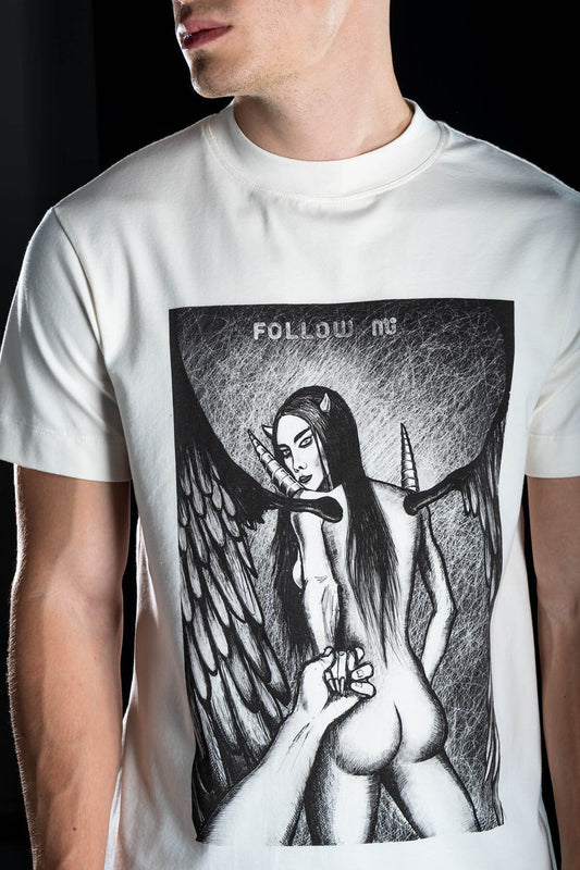 Hand painted T-shirt “Follow Mi” White