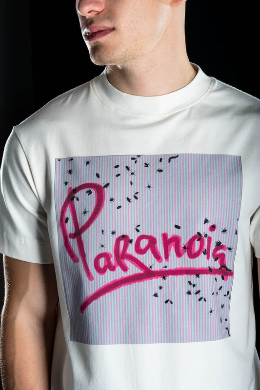 Hand painted T-shirt “Paranoia” White