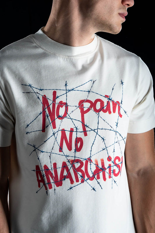 Hand painted T-shirt “No Pain No Anarchism” White