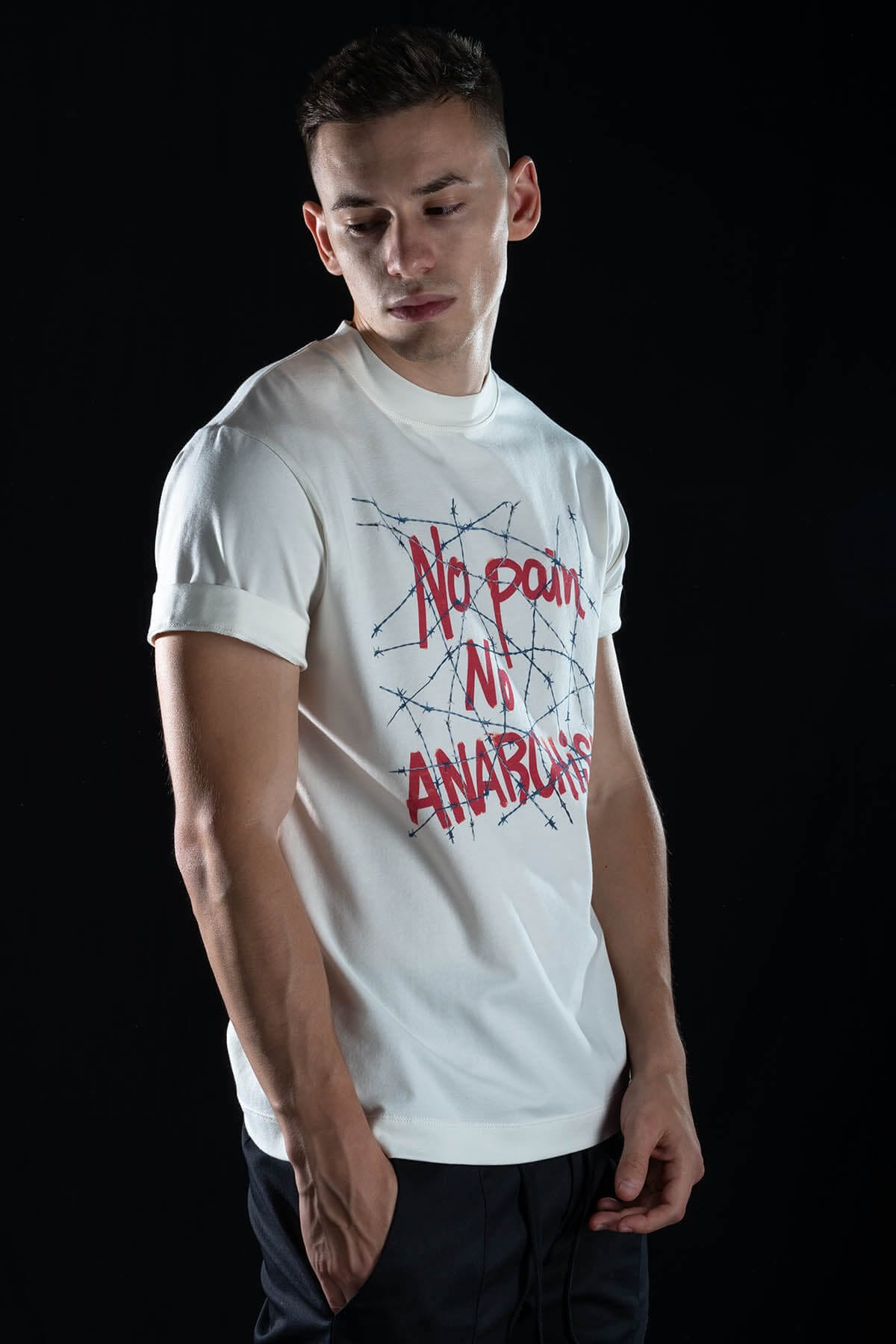 Hand painted T-shirt “No Pain No Anarchism” White