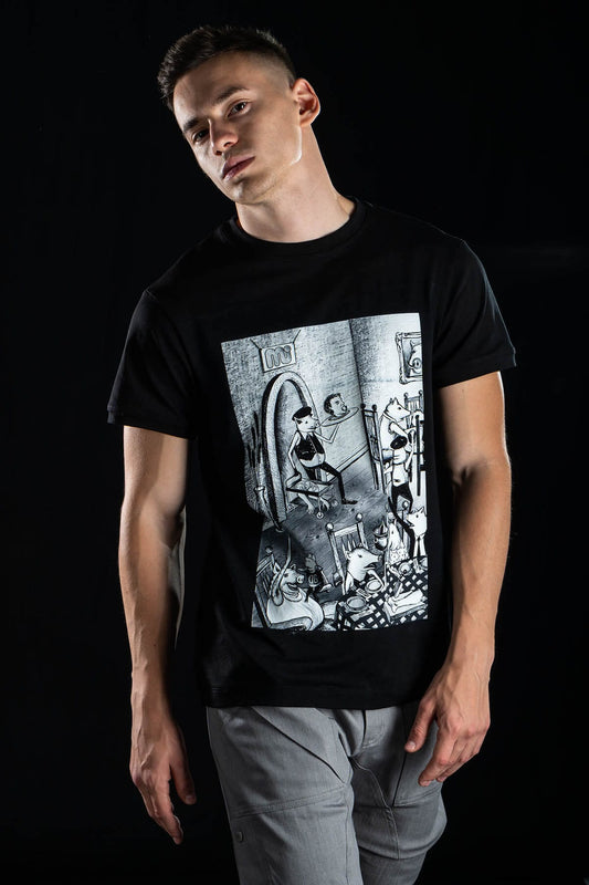 Hand painted T-shirt “Dinner” Black