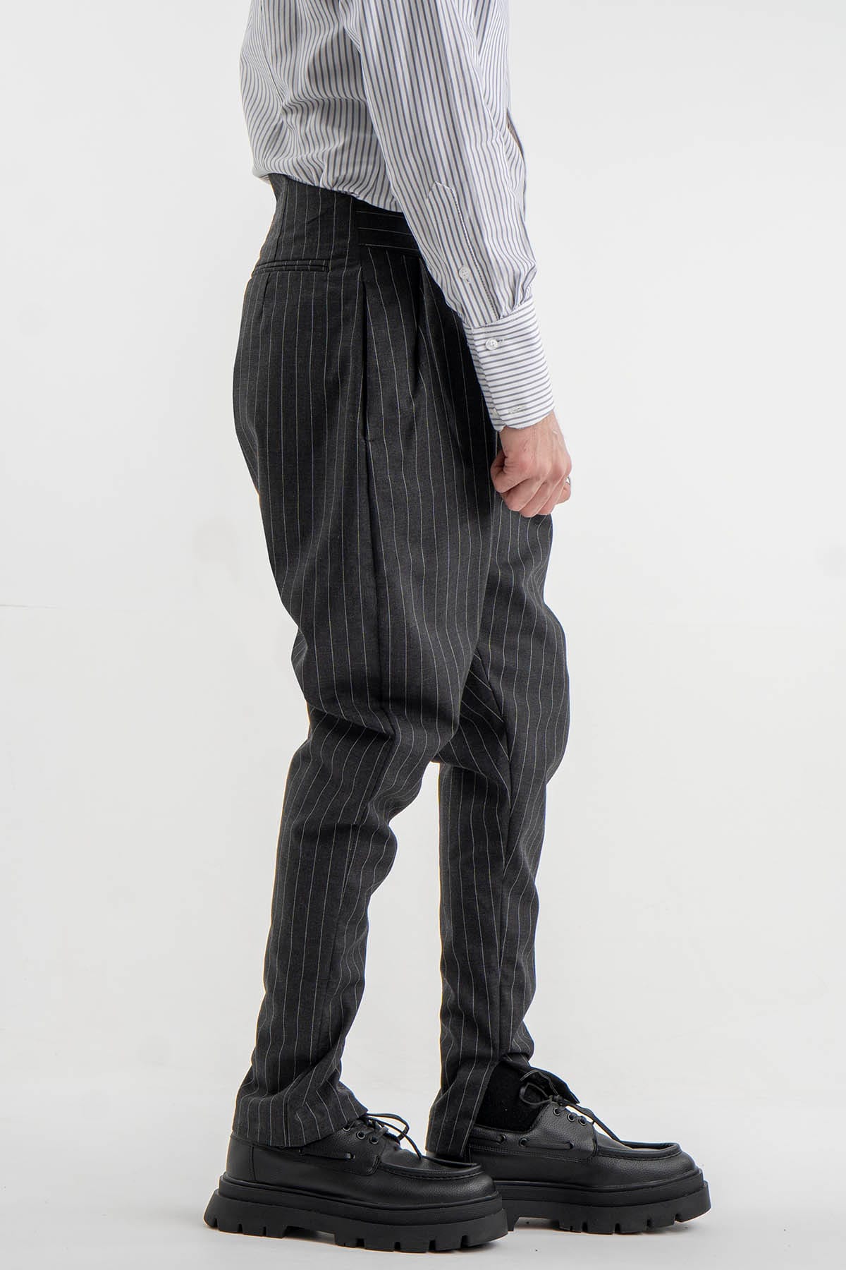 Striped Gray Wool-Blend Trousers