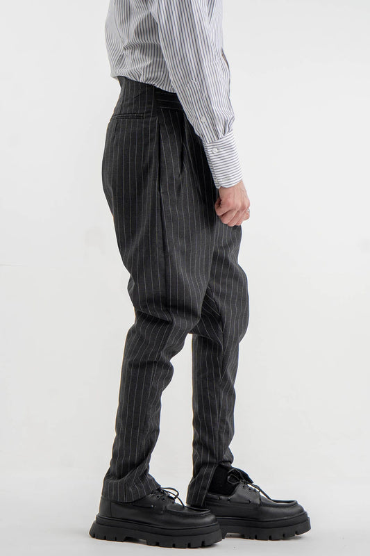 Striped Gray Wool-Blend Trousers