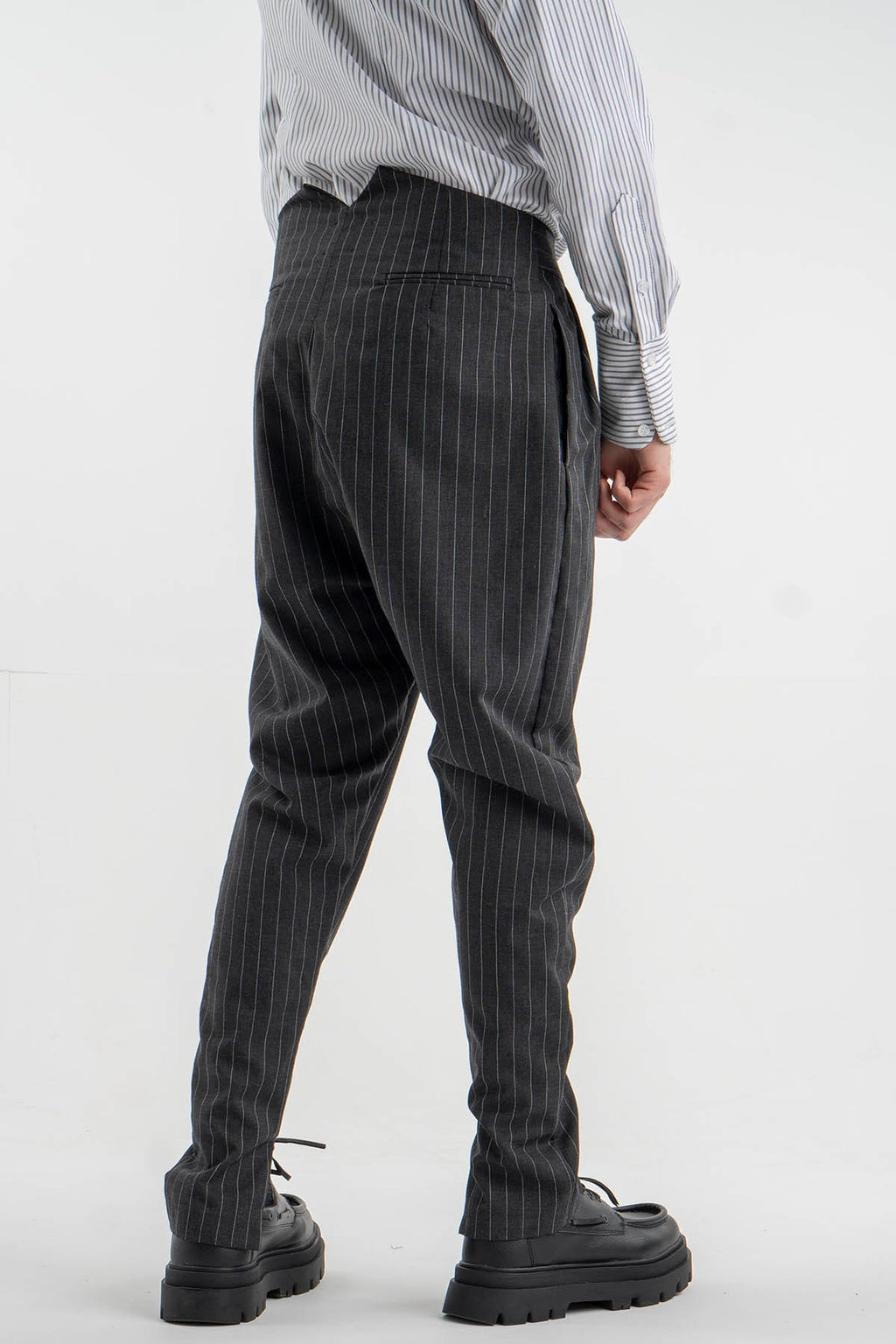 Striped Gray Wool-Blend Trousers
