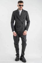 Striped Gray Wool-Blend Double Blazer