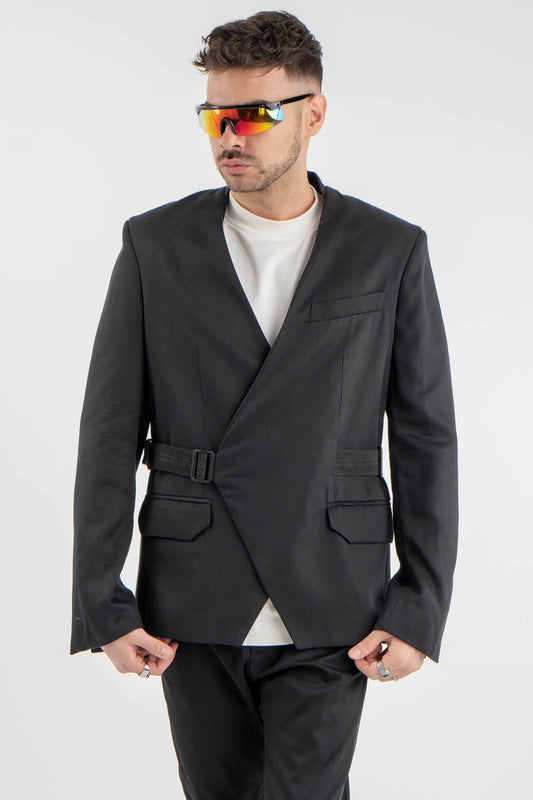 Black Kimono Jacket With Geometric Back