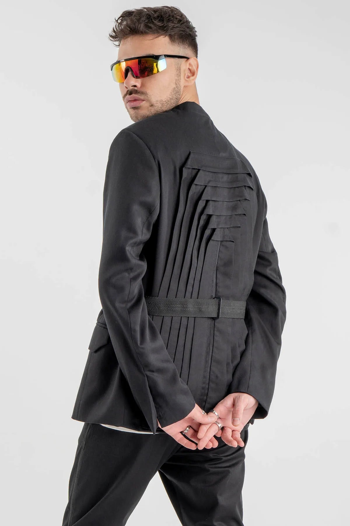 Black Kimono Jacket With Geometric Back