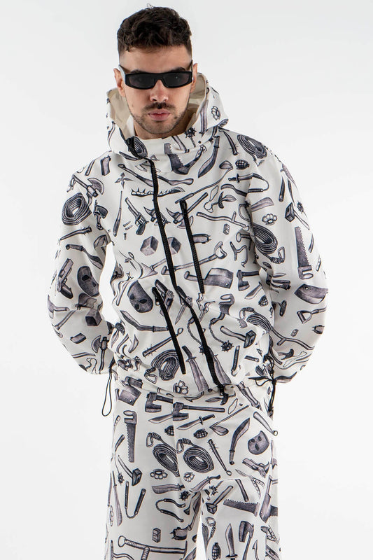 All Over Printed Asymmetric Sweatshirt in Black and White