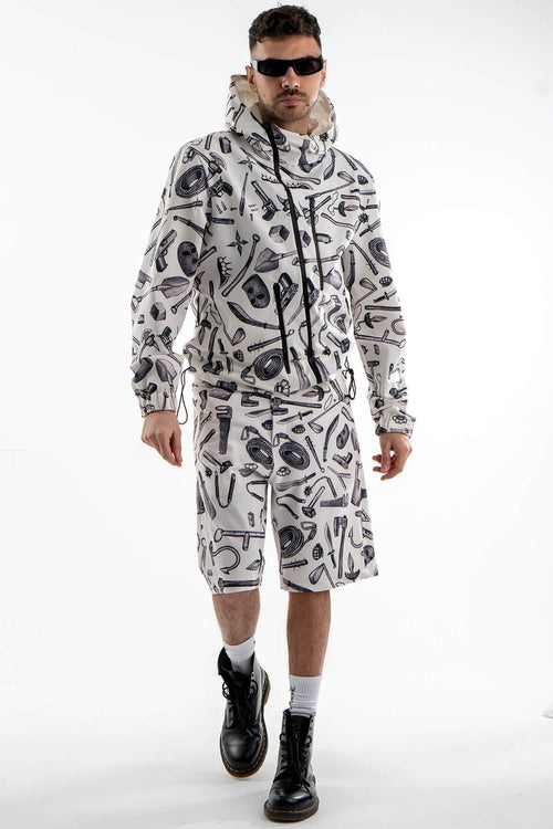 All Over Printed Asymmetric Sweatshirt in Black and White