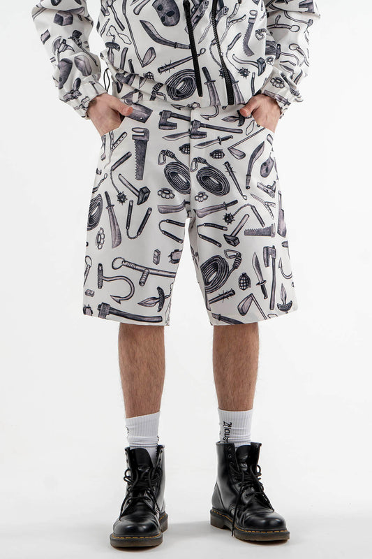 All Over Printed Short Pants in Black and White