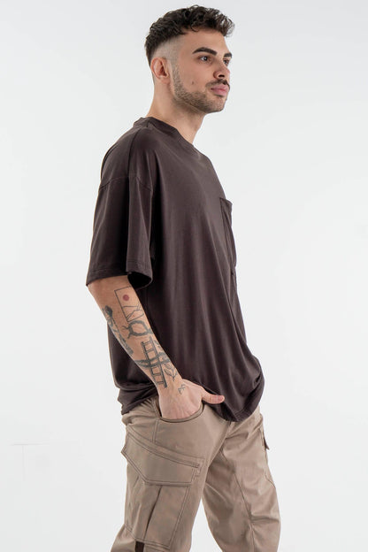 Oversize T-shirt in Brown with Pocket