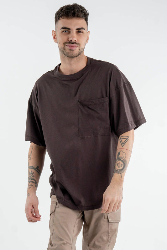 Oversize T-shirt in Brown with Pocket