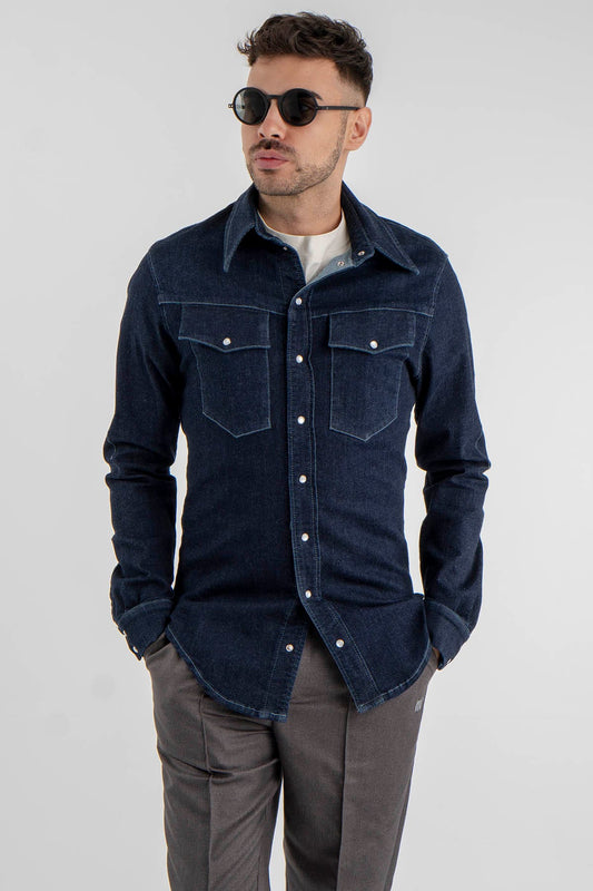 Regular Fit Denim Shirt with Pearl Details