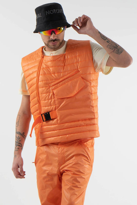 Strap Buckle Vest Jacket Neon Orange