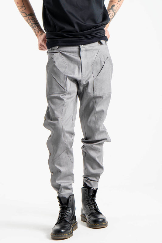 Side Snap Button Trousers in Gray
