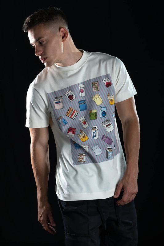 Hand painted T-shirt “Cigarettes” White